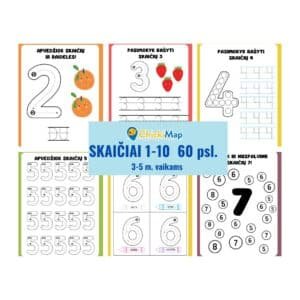Mokymosi užduotėlė vaikams susipažinti su skaičiais nuo 1 iki 10